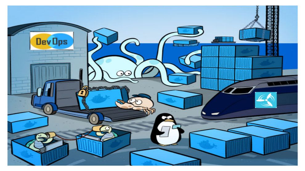 Various animals working in a fictional Docker port